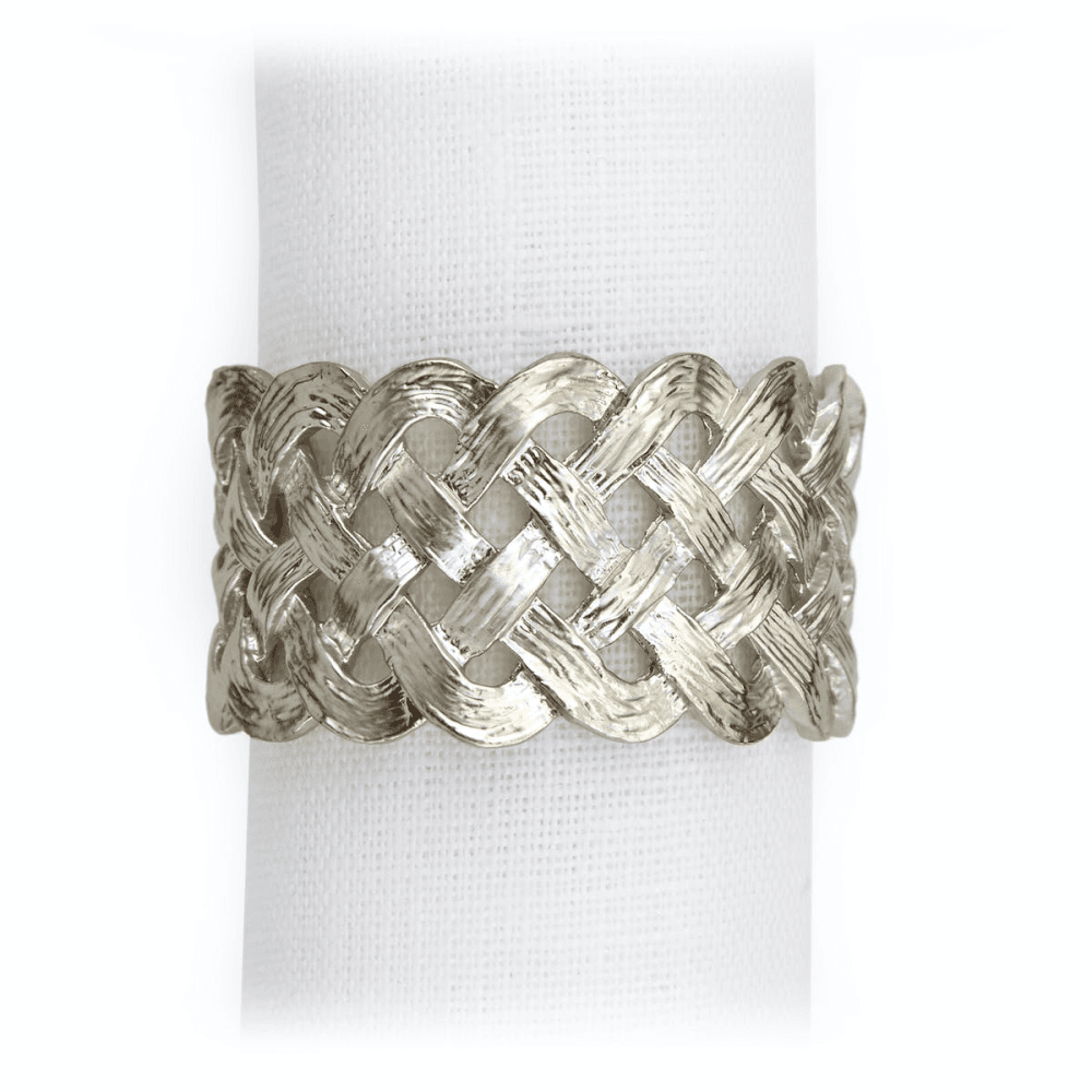 Braid Set of 4 napkin rings, Platinum