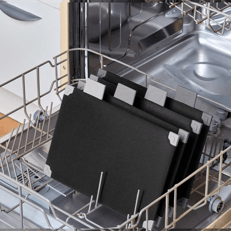 4 Piece Chopping Board Set with Stand, Black