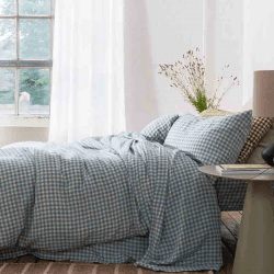 Image showing the Gingham Pair of Standard Linen Pillowcases, Warm Blue product.