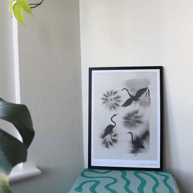 Three Birds Recycled Paper Print, A2, Grey