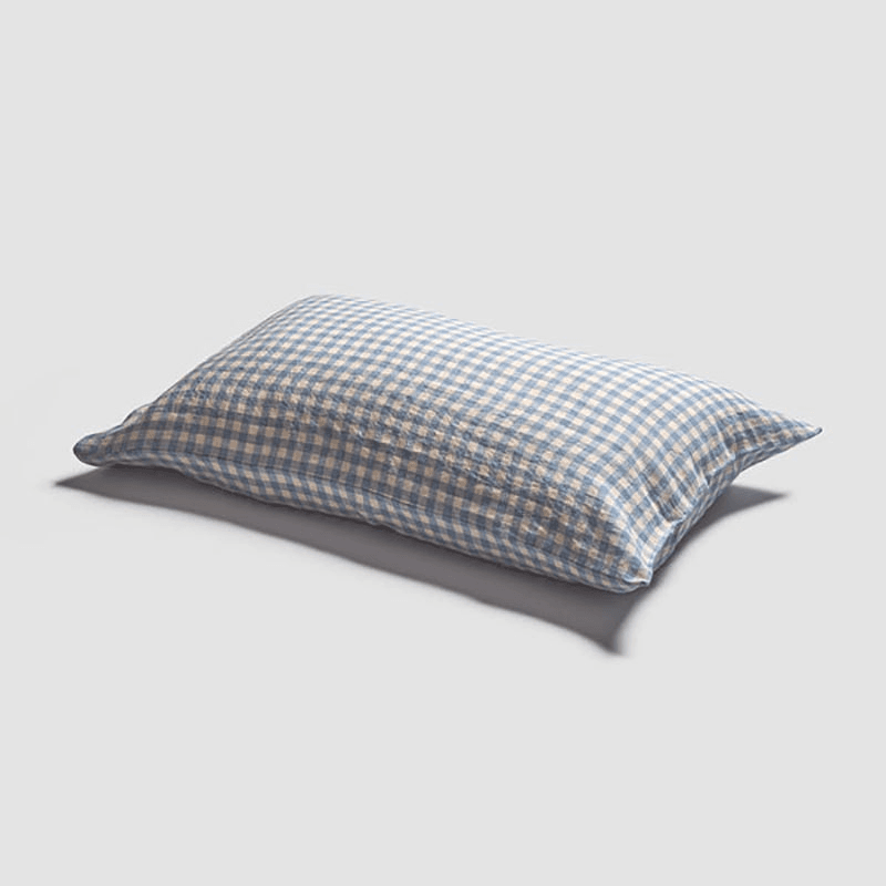 Gingham Pair of Super King Linen Pillowcases, Warm Blue