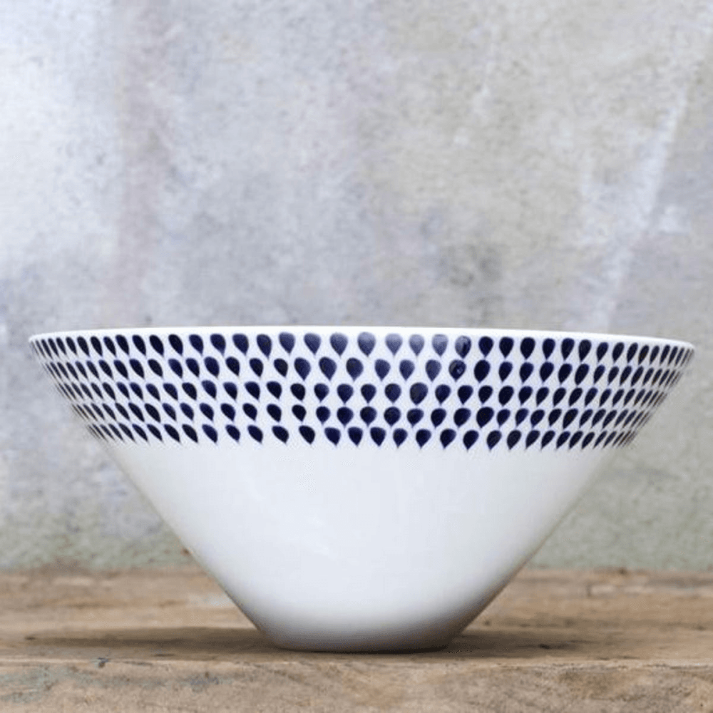 Indigo Drop Serving Bowl, D25cm, Cream and Indigo