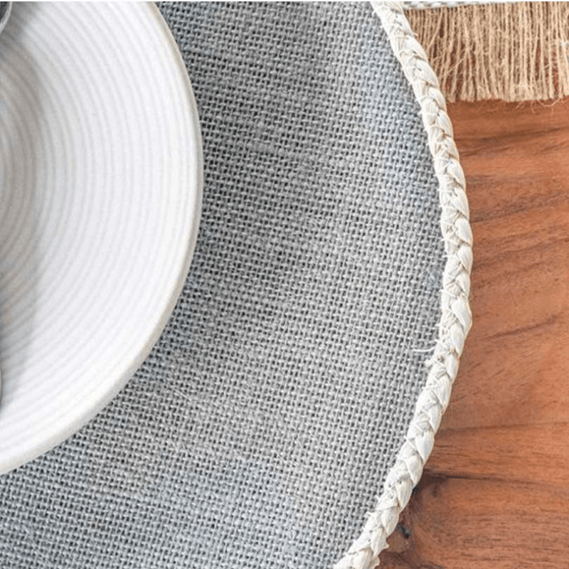 Jute Set of 4 Round Placemats, D34cm, Grey