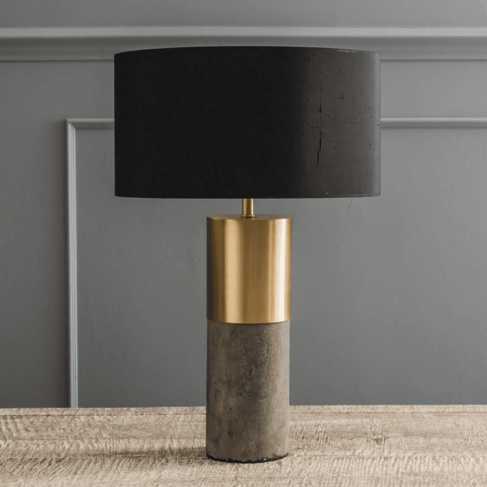 Concrete And Brass Table lamp, H39.5 x W11cm, concrete and brass