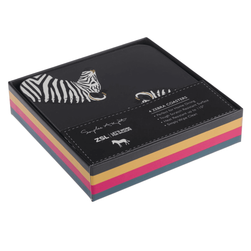 Zebra Set of 4 coasters, 10.5 x 10.5cm