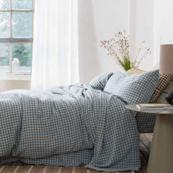 Image showing the Gingham King Size Duvet Cover, Warm Blue product.