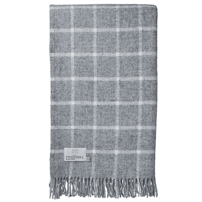 Chequered Pure New Wool Throw, 150 x 183cm, Grey