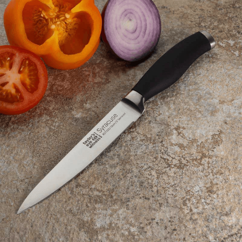 Syracuse Soft Grip Serrated Utility Knife, 13cm, Black