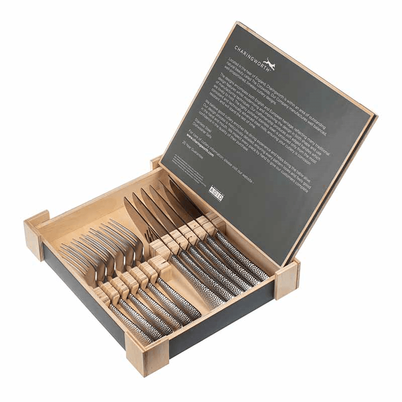 Planish 12 Piece Steak Set, Hammered Satin Finish