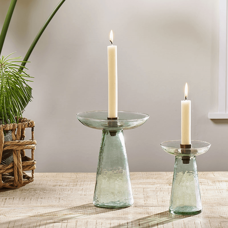 Avyn Recylcled Glass Candle Holder, H20cm, Sage Green
