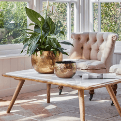 Image showing the Hammered Bowl planter, H21 x W30 x D30cm, Gold product.