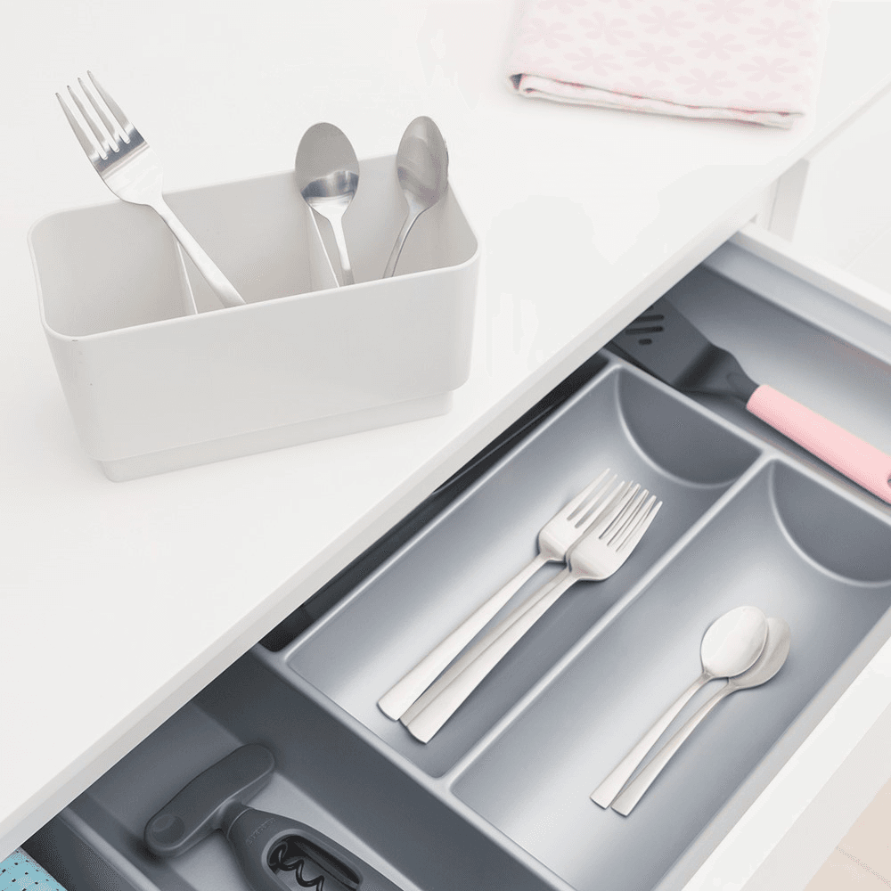Compact Dish drying rack, H12.5 x W20 x D46cm, Light Grey