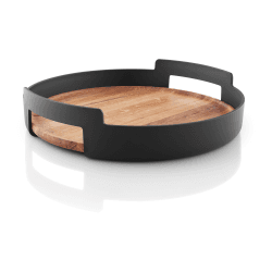 Image showing the Nordic Kitchen Serving tray, Dia35cm, oak/matt black plastic product.