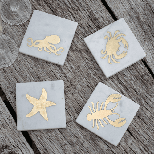 Seashore Set of 4 Coasters, L10cm x W10cm, White