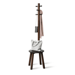 Image showing the Pillar Coat Rack with Stool, H165cm, Black & Walnut product.