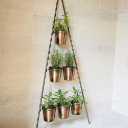 Image showing the Outdoor Wall Plant Stand with Planters, H148 x W69cm, Gold product.