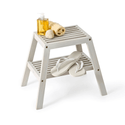 Image showing the Slatted stool, H42 x W50.5 x D35.4cm, Oyster White product.