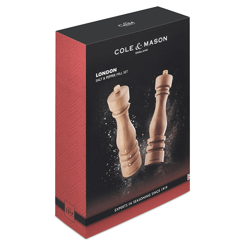 London Salt & Pepper Mills, 220mm, Natural Beech