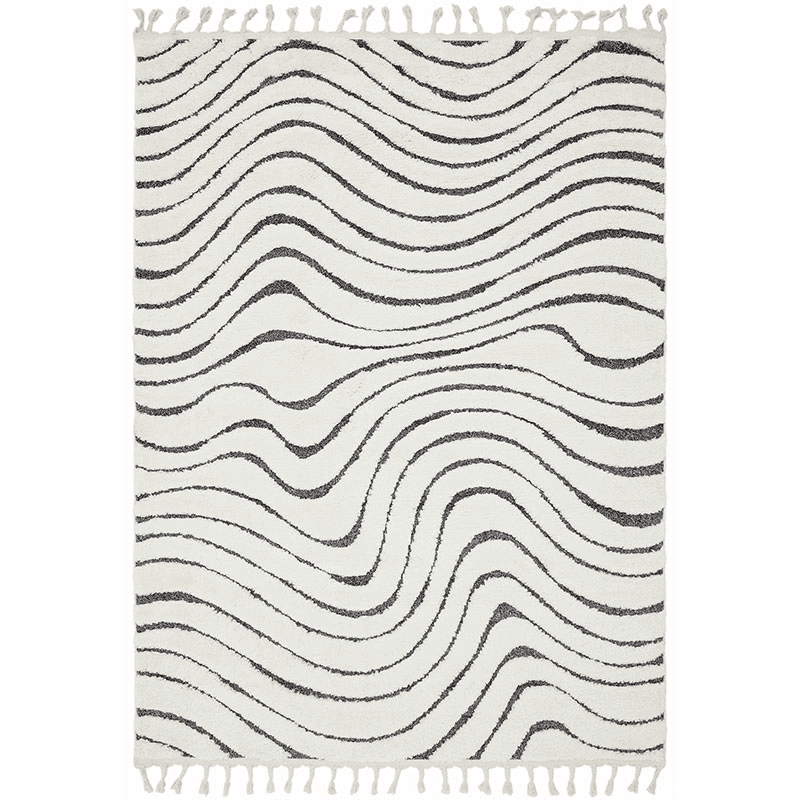 Arianna ripple shaggy moroccan rug, 160 x 230cm, Cream