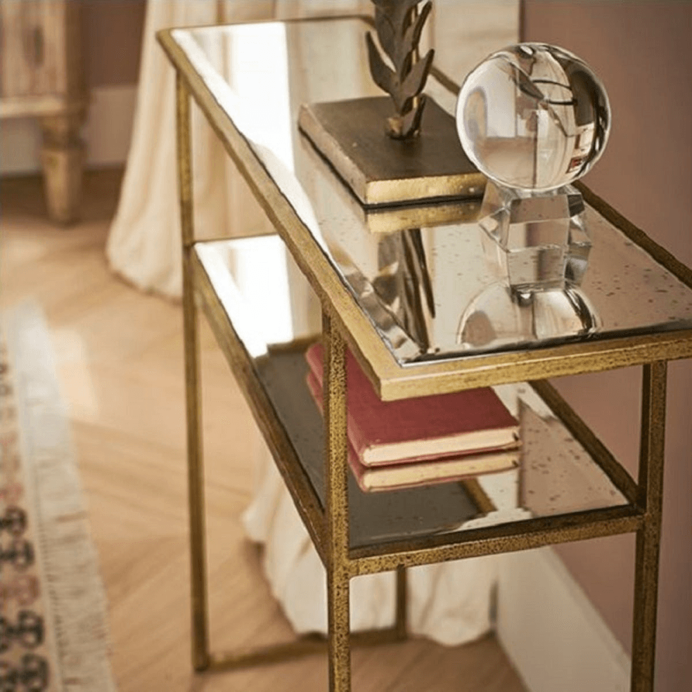 Merle Console table, W100 x D27 x H80cm, Antiqued Glass