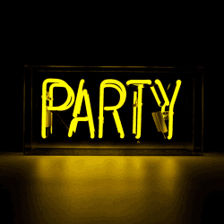 Image showing the Neon Box Party Glass Sign, H38 x W19cm, Yellow product.