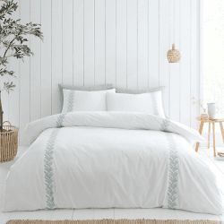 Image showing the Embroidery Leaf Double Duvet Set, White product.