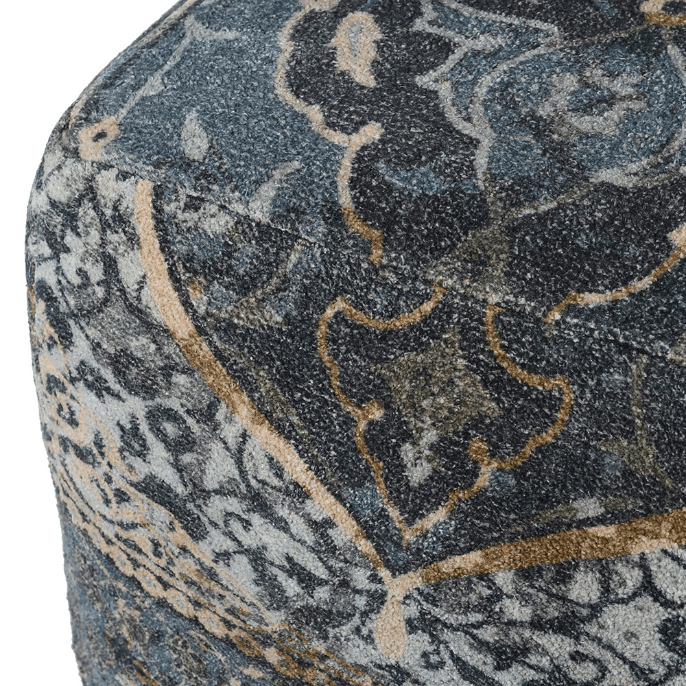 Handlooomed Patterned Pouffe, 50 x 50cm, Blue