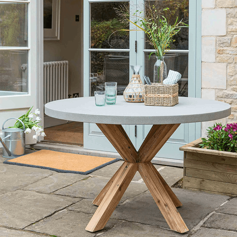 Burford Round Dining Table, D120cm, Grey & Natural