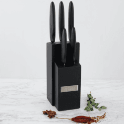 Image showing the Sabatier IP 5 Piece Knife Block Set, Black product.