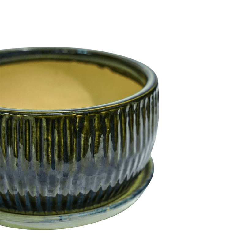 Bonsai Set of 2 Reactive Glaze Planters, Green