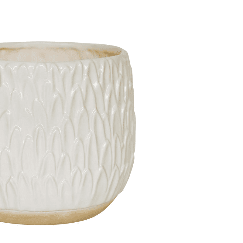 Arles Leaf Embossed Planter, D22cm, White