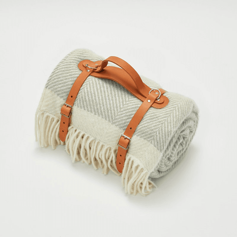 Herringbone Picnic Blanket, 130 x 200cm, Harbour Grey & Cream