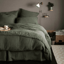Image showing the Linen Duvet Cover, Double, Olive Green product.