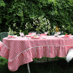 Image showing the Candy Stripe Table cloth, 240cm x 150cm, Cherry Red product.