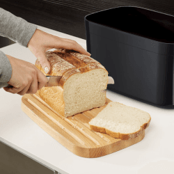 Image showing the Bread bin with cutting board lid, H18 x W27 x D22cm, Black product.