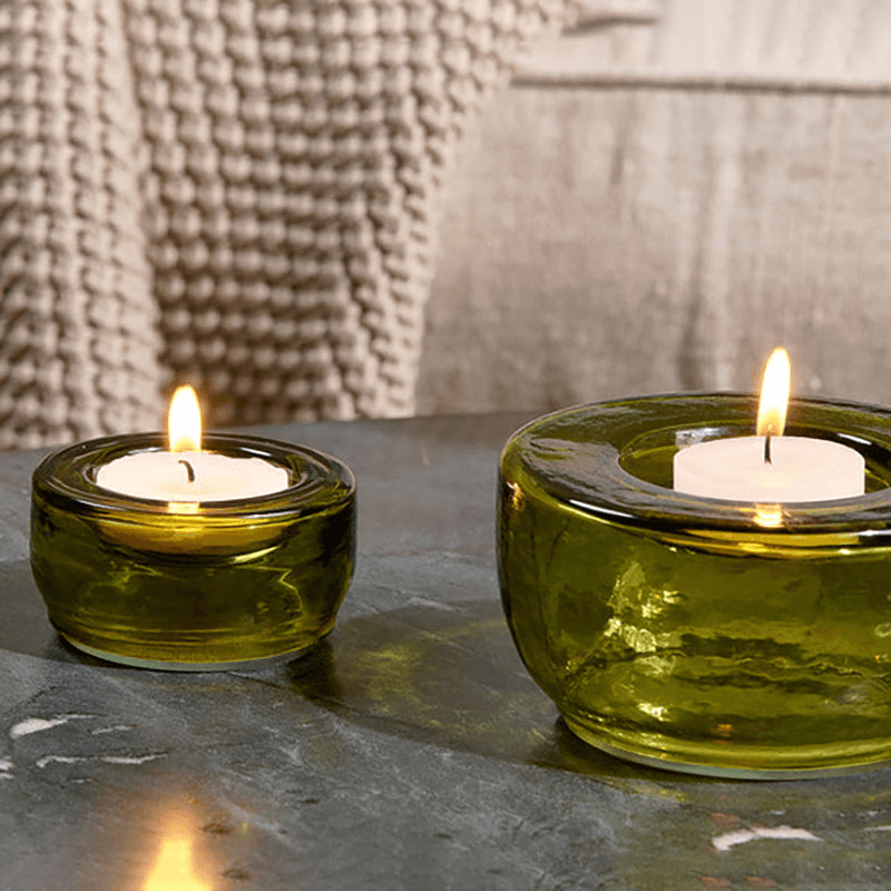 Sakha Set of 2 Recycled Glass Tealight Holders, D6.5cm, Green