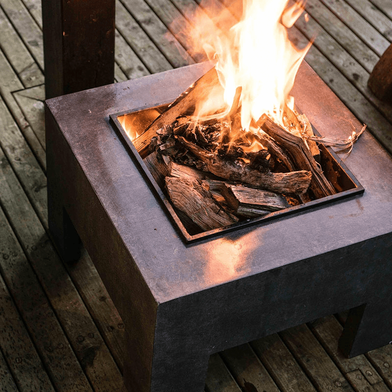 Outdoor square firebowl & square console, W40cm, Granite