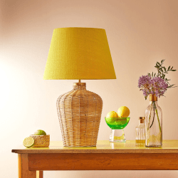 Image showing the Rattle Regular Table Lamp Base Only, H39cm x W23cm, Natural Rattan and Antique Brass product.