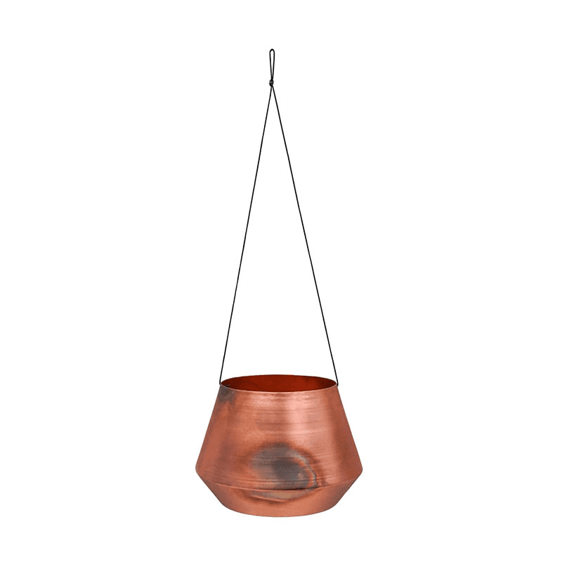 Soho Indoor Hanging Planter with Leather Strap, H15 x D21cm, Aged Copper