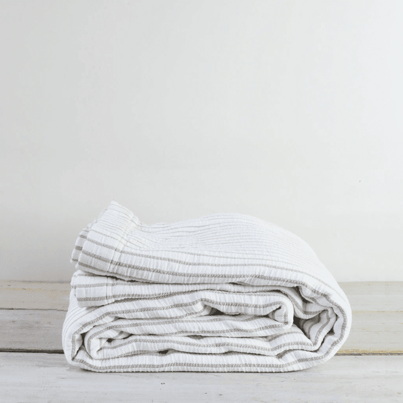Hikari Striped Throw, 180 x 200cm, Taupe & White