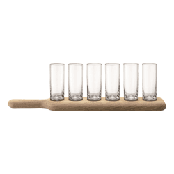 Image showing the Paddle Set of 6 vodka glasses with oak paddle, 40cm, clear product.