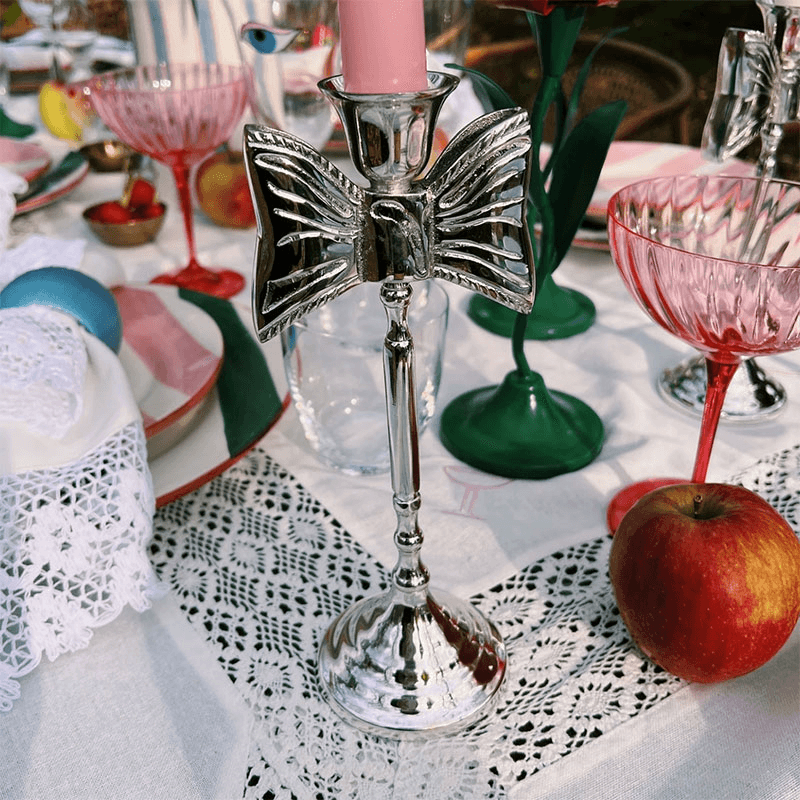 Lady Bow Candle Holder, H22cm, Silver
