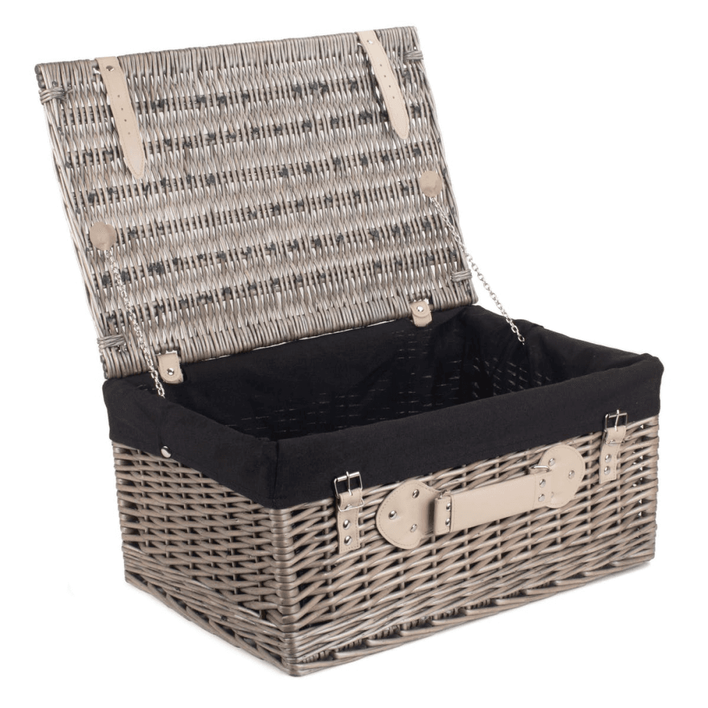 20" Antique Wash Hamper with Black Lining, Black/Brown