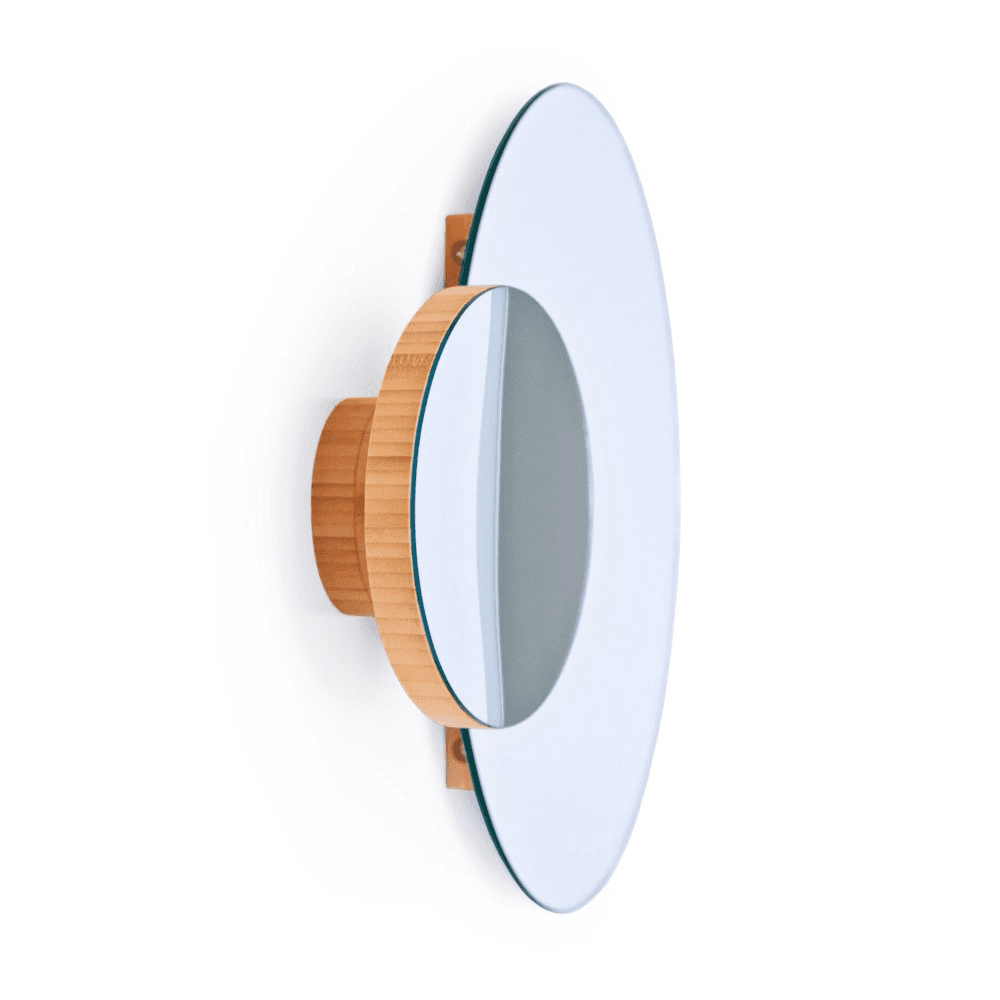 Eclipse Wall mirror, H45 x W55 x D10cm, Bamboo/Mirrored Glass