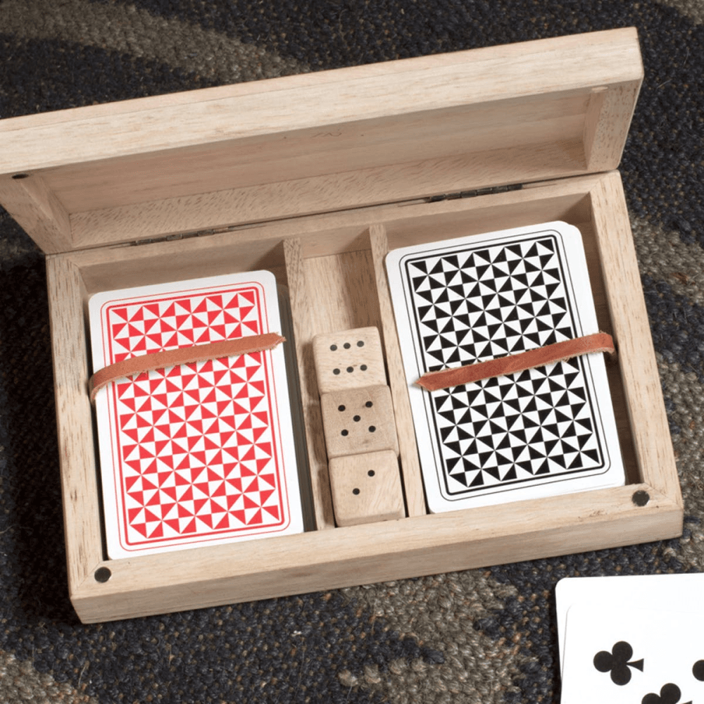 Mango Wood card & dice set, 3.5 x 18 x 11.5cm, Mango Wood