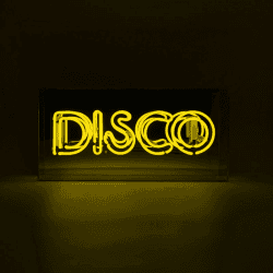 Image showing the Neon Box Disco Glass Sign, H38 x W19cm, Yellow product.