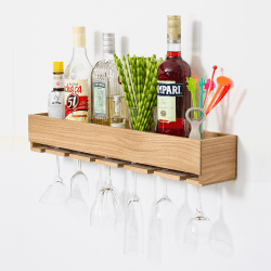 Image showing the Cookhouse Glass holder shelf, H9.5 x W61 x D11cm, Natural Oak product.