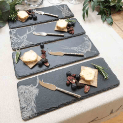 Image showing the Country Animals Set of 4 Mini Slate Cheese Boards & Knives, Black product.