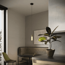 Image showing the Basalt Single pendant & bulb, L300 x D5 cm, Brass product.
