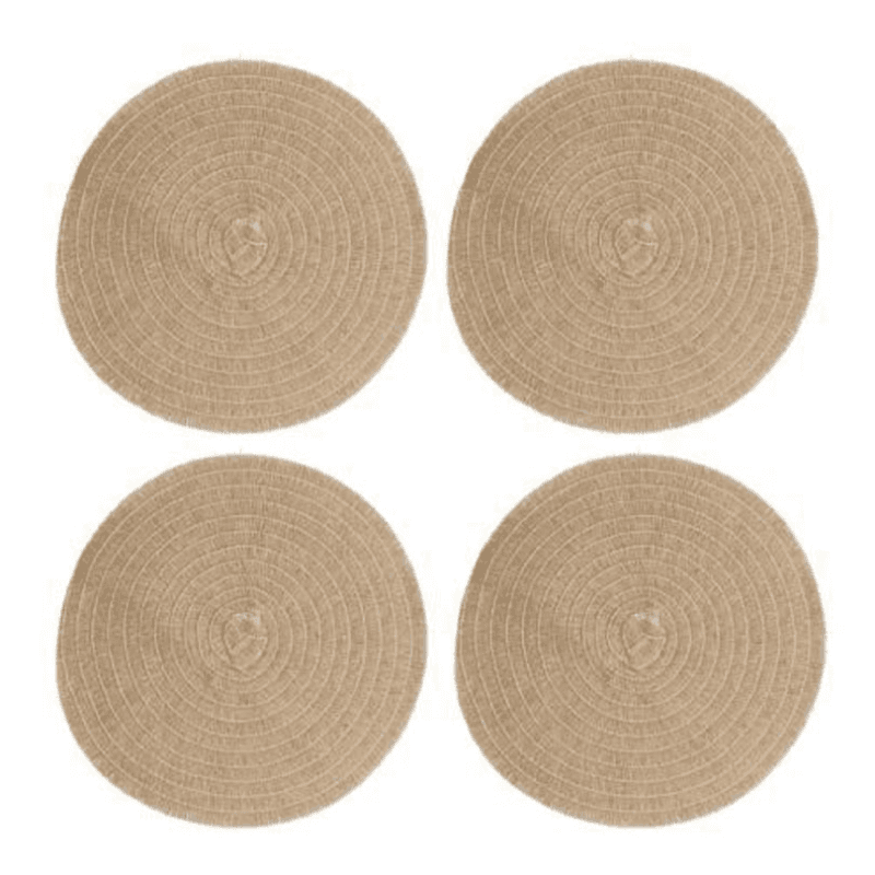 Hessian Set of 4 Woven Round Placemats, D38cm, Natural